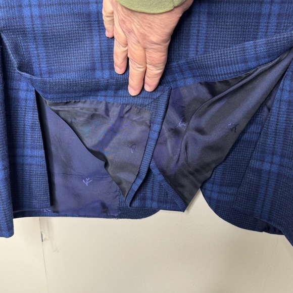 Isaia Wool Blue Plaid Windowpane Blazer Size 48 (58EU) Unfinished Sleeves - Picture 7 of 15